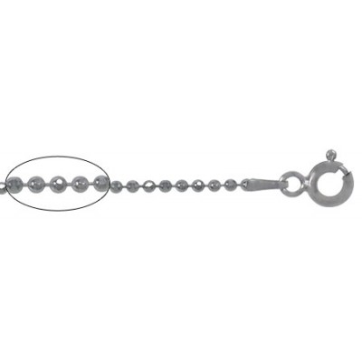 1.2mm Rhodium Plated Diamond Cut Bead Chain, 16" - 20" Length, Sterling Silver